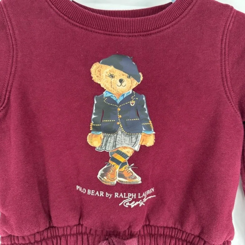 Polo‎ Ralph Lauren Kids Burgundy Polo Bear Fleece Sweatshirt Dress Maroon